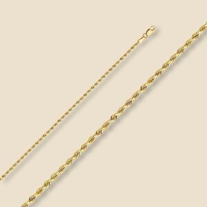 14K Yellow Gold 1.9mm Solid Rope Chain Necklace